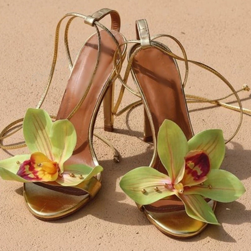 Lailah | Open High-heeled Sandals with Cross Straps