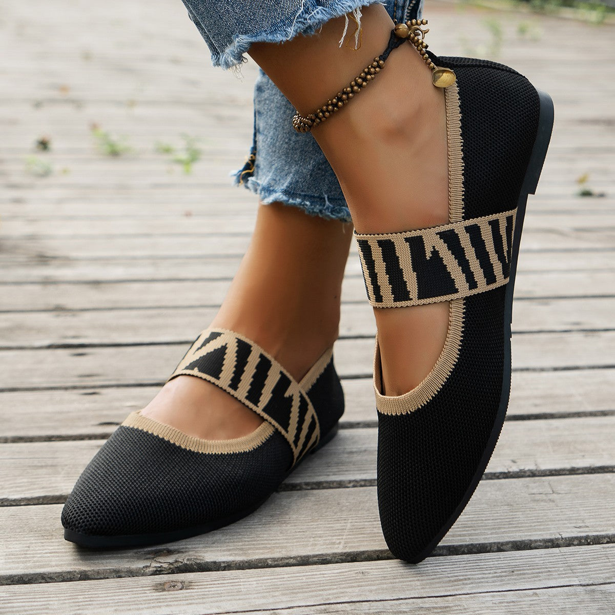 Ezinne – Patterned Strap Ballet Flats